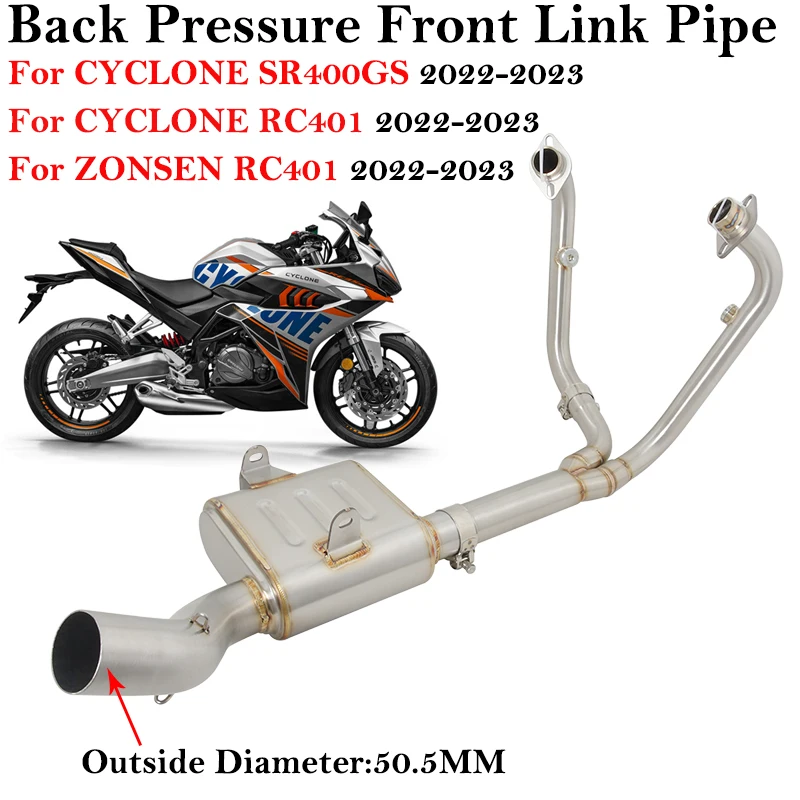 Slip On For CYCLONE SR400GS RC401 ZONSEN RC401 2022 2023 Motorcycle Exhaust System With Back Pressure Drum Front Mid Link Pipe