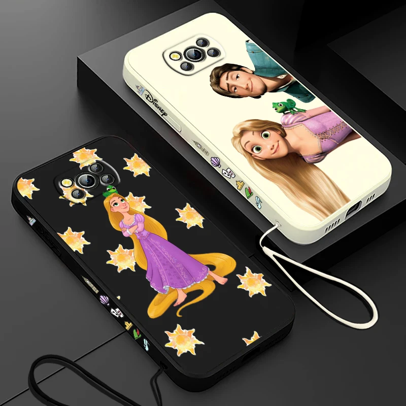 Tangled Disney Animation For Xiaomi Poco Cover For X4 X3 F4 NFC M6 M5 M4 M3 GT S Pro 4G 5G Liquid Left Rope Phone Case