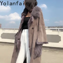 Echte Schapenvacht Jas Vintage Elegante Vrouwelijke Jacket Mink Fur Pocket Vrouwen Kleding Winter Vrouwen Jassen Roupas Femeninas Zjt912