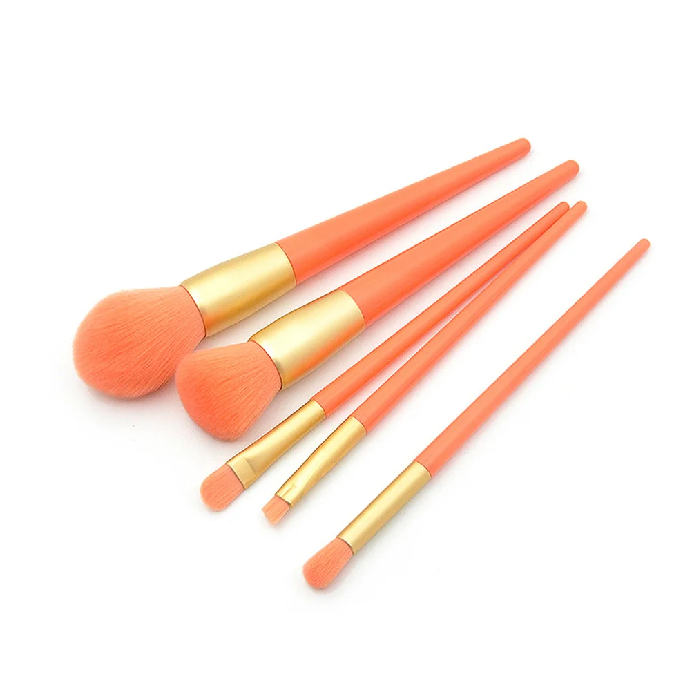 

5pcs Makeup Brushes Set Orange Professional Kit Portable Plastic Handle For Foundation Blush Liquid Powder Ultra Dense