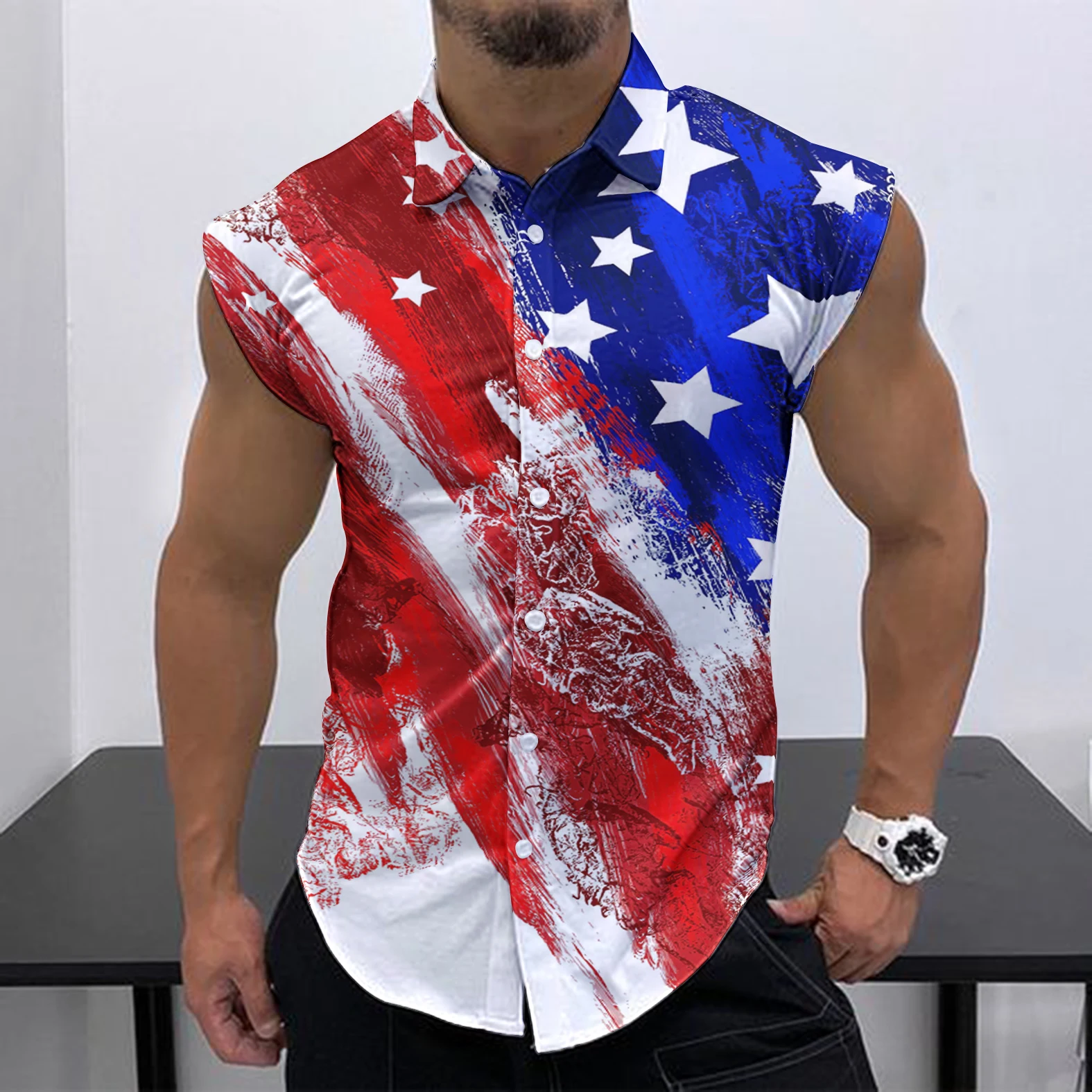 2023 Summer New Men Sleeveless Shirt Fashion Street European-American Style Leisure Beach Holiday Party Trend HD 3D Print Shirt