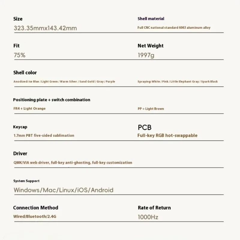 EVOWORKS EVO75 Mechanical Keyboard Wireless Tri-mode RGB Hot-Swap QMK/VIA Custom Aluminum Office Gaming Mechanical Keyboard