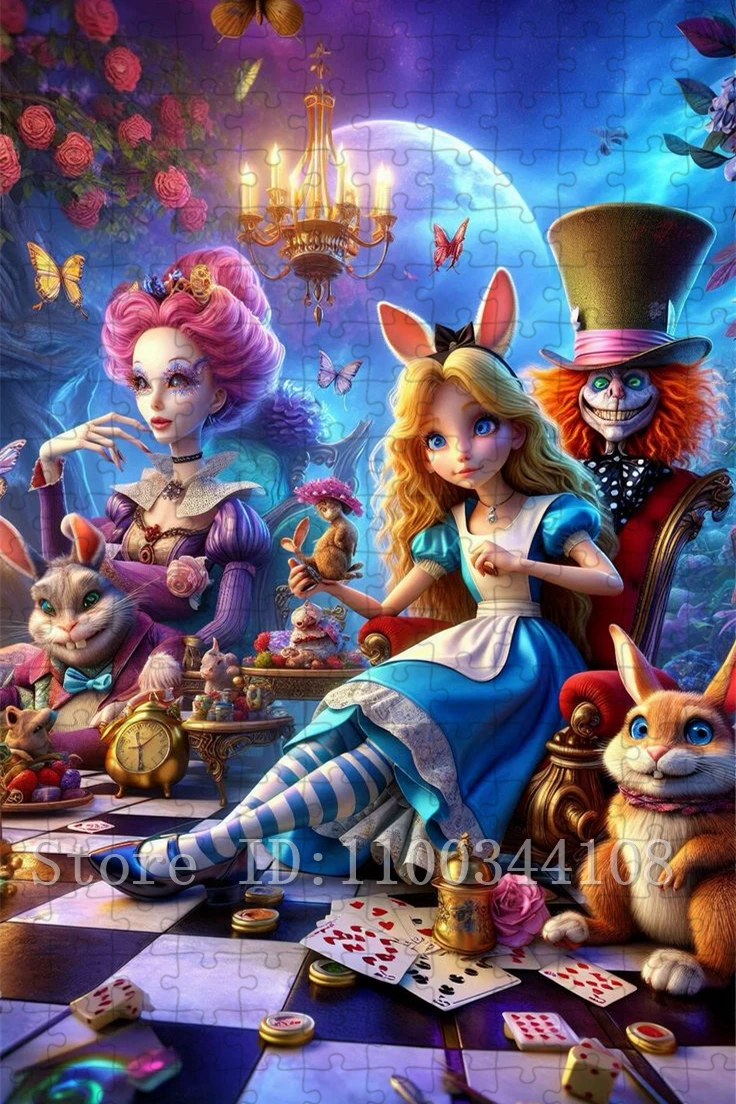 Disney Alice In Wonderland Jigsaw Puzzles for Children Intelligence Education Toys Cartoon Puzzles Interactive Game Toys