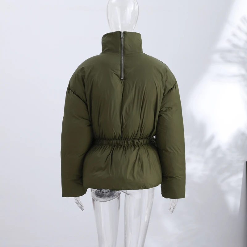 Fashion Glossy Padded Jackets Women's Drawstring Zipper Stand Collar Thicken Coats 2026 New Ladies Winter Solid Color Outwear