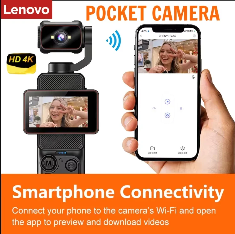Lenovo Poket Handheld Pocket Sports Camera Lens Screen Rotation Anti Shake Chest Photography Video Wifi Transfer To Mobile Phone