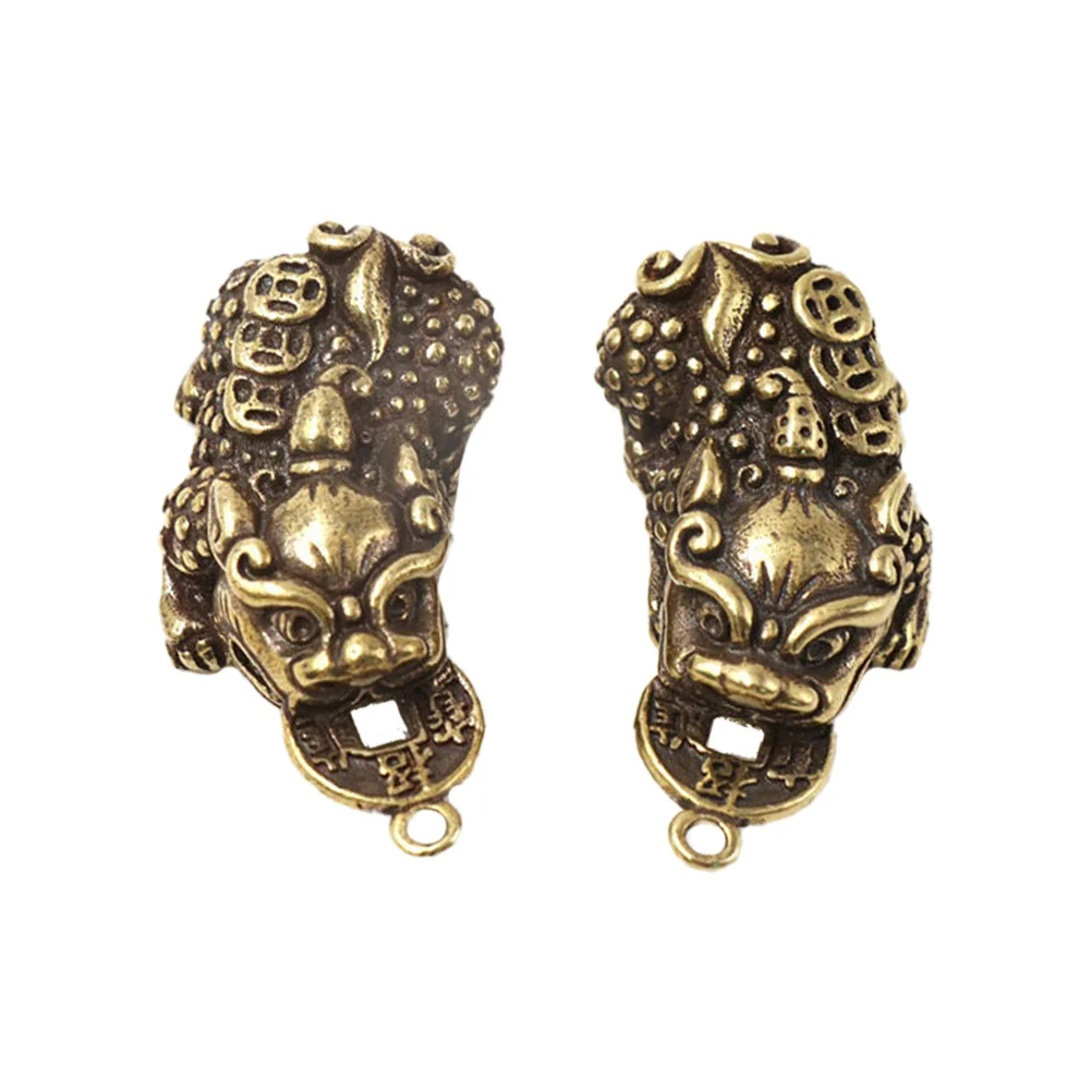 

2 Pcs Pixiu Keychain Pendant Charm Statue Cute Brass Pixui Man Ring Figurine Yao