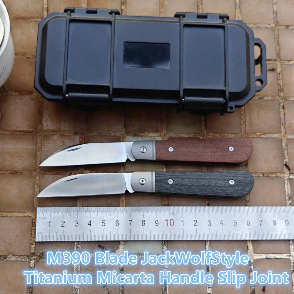 JUFULE 100% M390 Blade JackWolfStyle Titanium Micarta Handle Slip Joint Hunting Tactical Camping Utility Tool Folding Knife