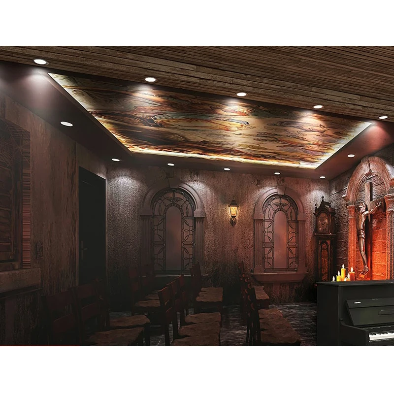 Customized product 3D script kill the terror theme wallpaper of the hall European ruins church building secret room escape mural