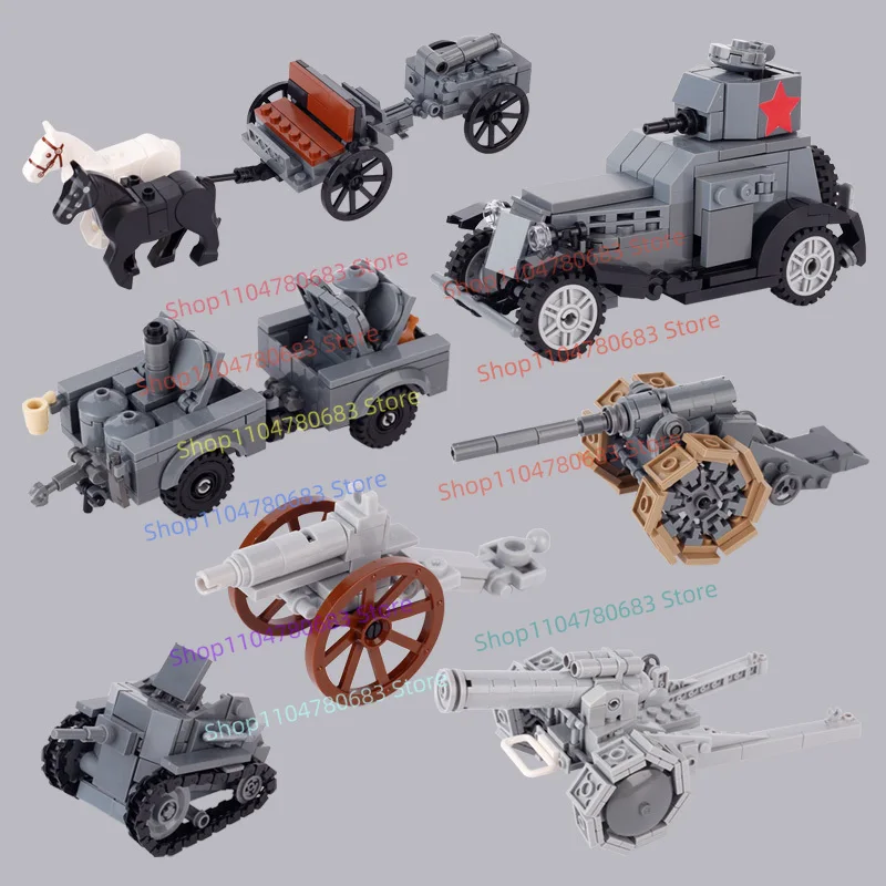 MOC Bouwstenen Sovjet Tank Mini Kanon Assemblagemodel Display Stuk Cartoon Anime Accessoires Speelgoed Vakantiecadeau Collectible