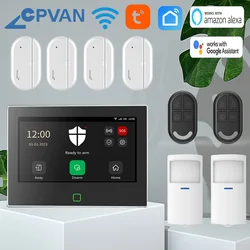 CPVAN-sistema de alarma inteligente Tuya para el hogar, Panel inteligente inalámbrico de 7 pulgadas con WiFi, alarma de protección de seguridad antirrobo para el hogar, batería integrada de 5000mAh