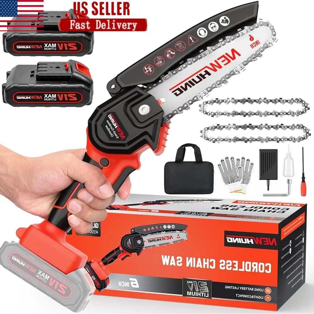 Portable Mini Cordless Chainsaw Kit 6 Inch One Hand Electric Tree Saw 21V Rechargeable Battery High Efficiency Motor Lightweight