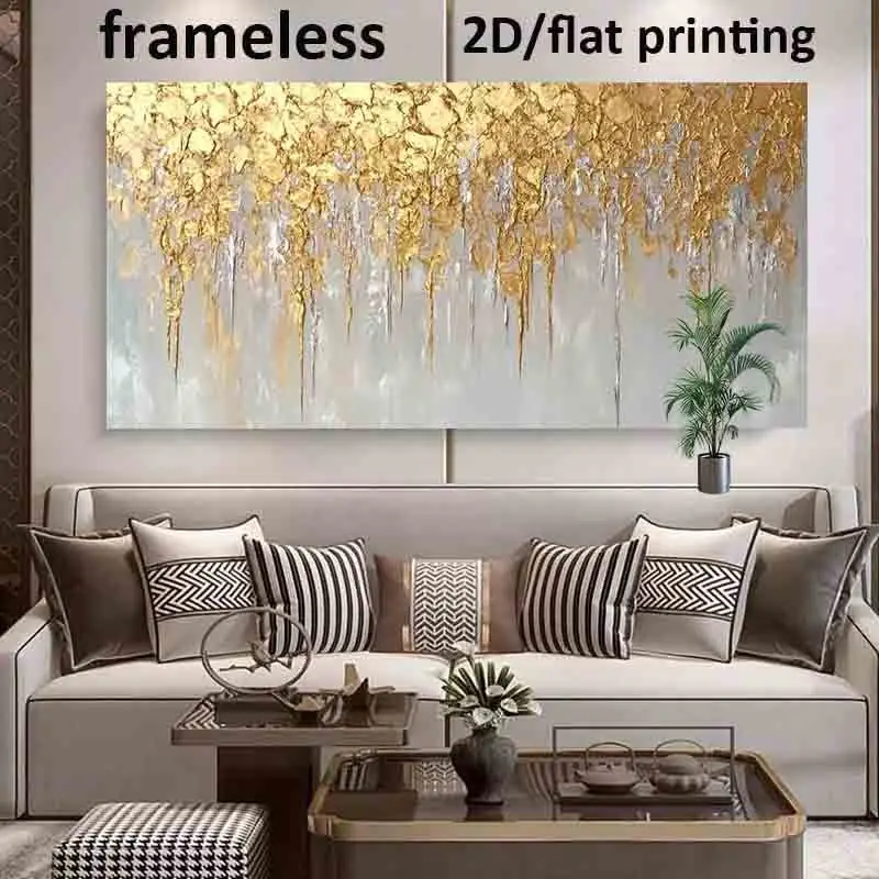 2D/Flat Large Modern Golden Abstract Canavs Wall Art - Frameless Minimalist Neutral Canvas Prints for Living Room Decortion Gift