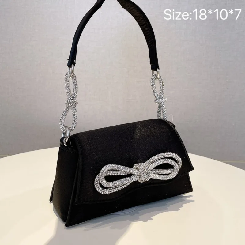 

Luxury Diamonds Bowtie Velvet Crossbody Bags For Women 2022 Autumn Fashion Chain Shoulder Brand Handbags And Purses Female