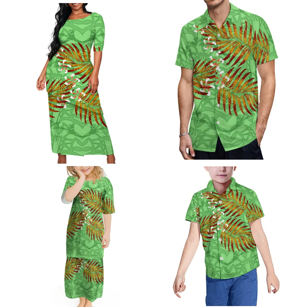 Abito da festa per famiglia polinesiano personalizzato con stampa floreale hawaiana Madre figlia Puletasi Padre Figlio Camicia Abito estivo a maniche corte