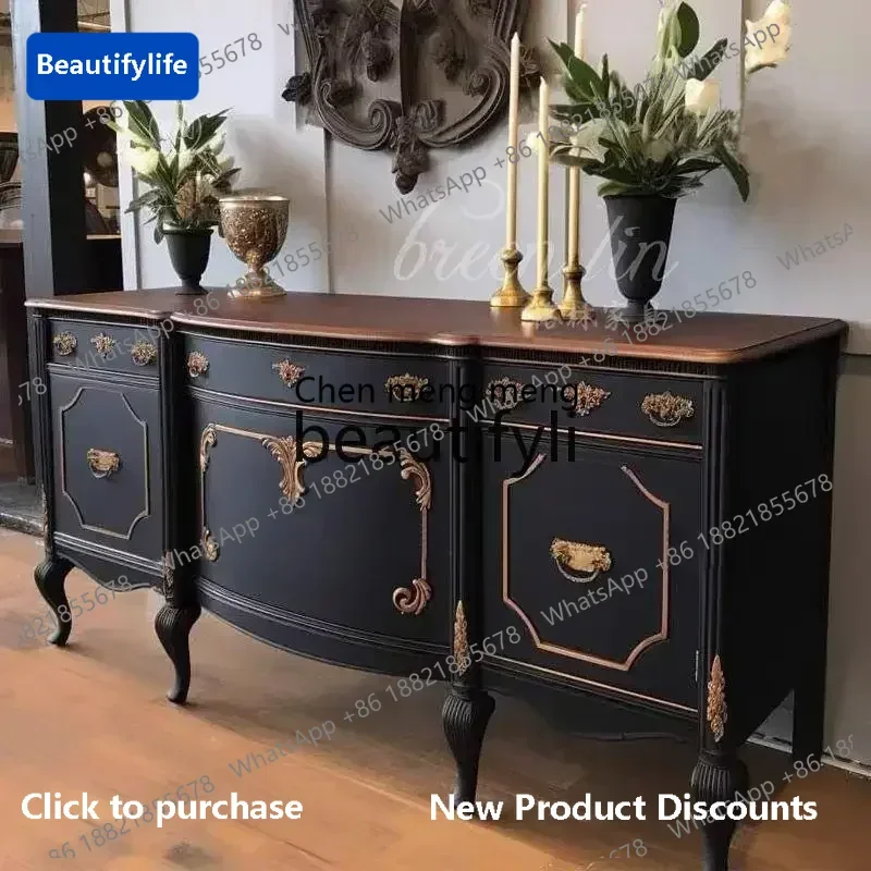 

183ff American retro solid wood carving flower porch dining side cabinet simple medieval locker foyer cabinetA