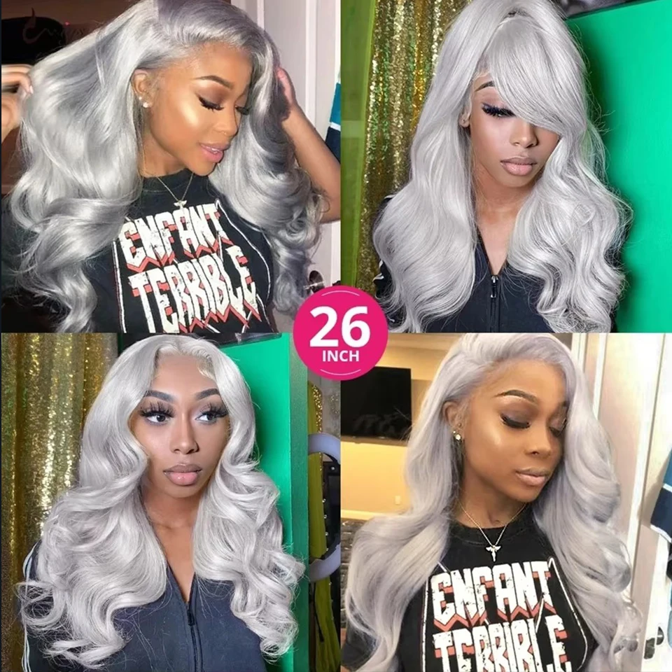 

Ash Blonde Transparent Body Wave Lace Frontal Wig Remy Human Hair Wigss Silver Gray Body Wave 13x4 HD Lace Front Human Hair Wig