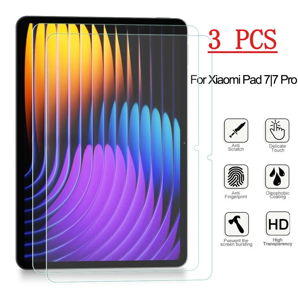 

3 Pieces Hard Scratch Proof Film HD Tempered Glass Screen Protector For Xiaomi Pad 7 Clear Protective Cover For Xiaomi Pad 7 Pro