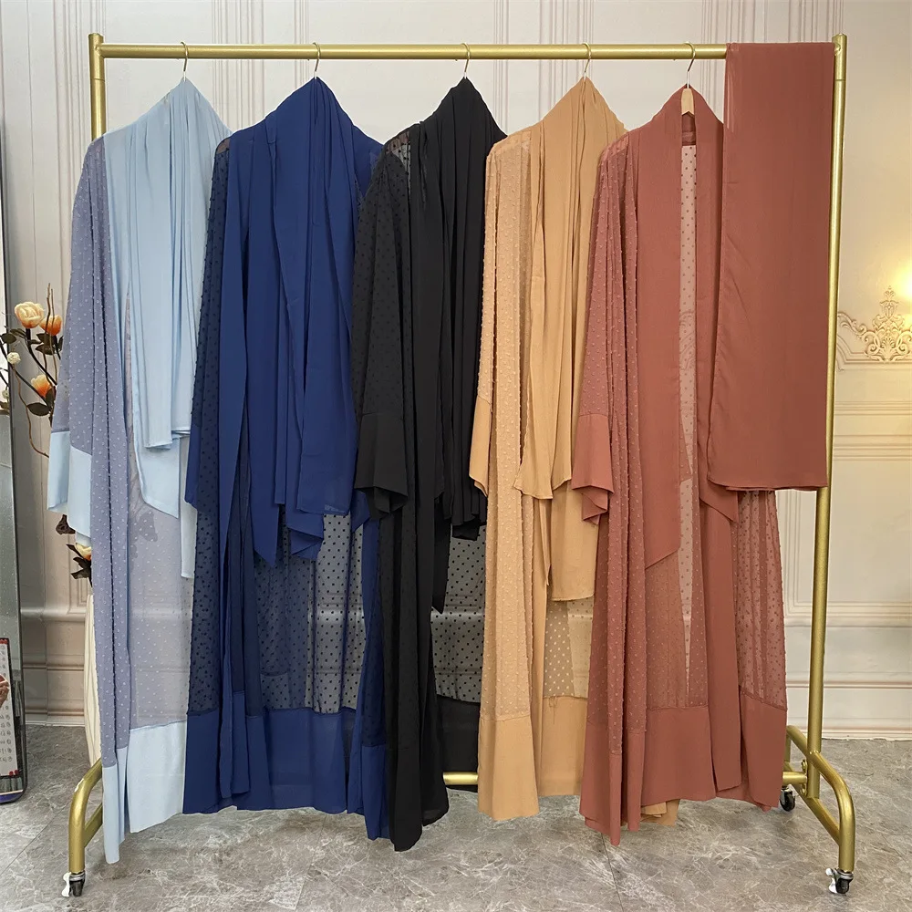 Open Abaya Kimono Arabic Hijab Muslim Dress Polka Dot Loose Abayas for Women Cardigan Moroccan Islam Kaftan Robe Femme Musulmane