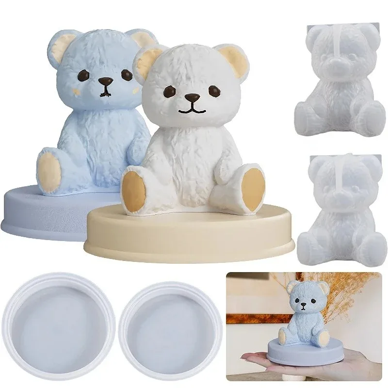 Smiling Teddy Bear Silicone Candle Mold 3D Animal Soap Resin Crafts Plaster Making Kit Handmade Ice Cube Mould Home Decor Gift