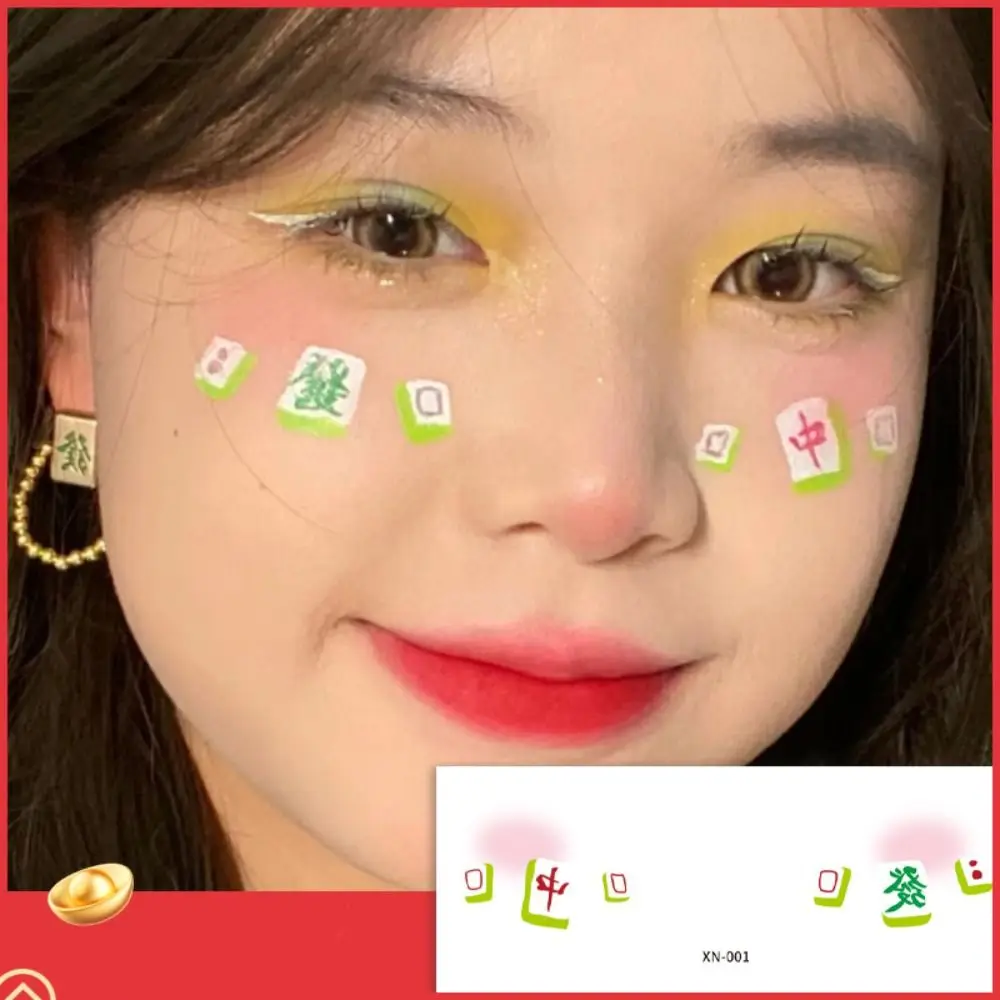 Waterproof New Year Makeup Stickers Long Lasting Body Art New Year Face Tattoo Cartoon Cute Cheek Temporary Tattoo