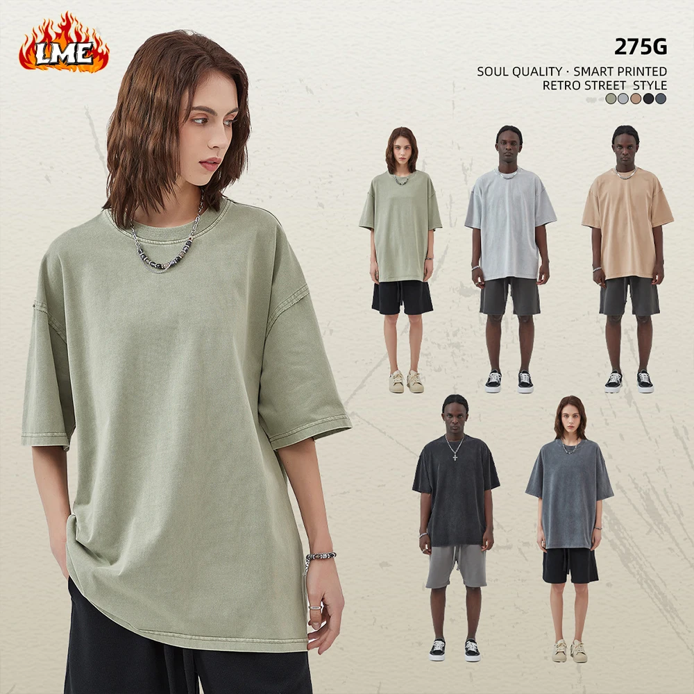 

LME Permium Quality Heavyweight Cotton Vintage Batik Acid Wash Distressed Men Oversized 275GSM Streetwear Custom T Shirt