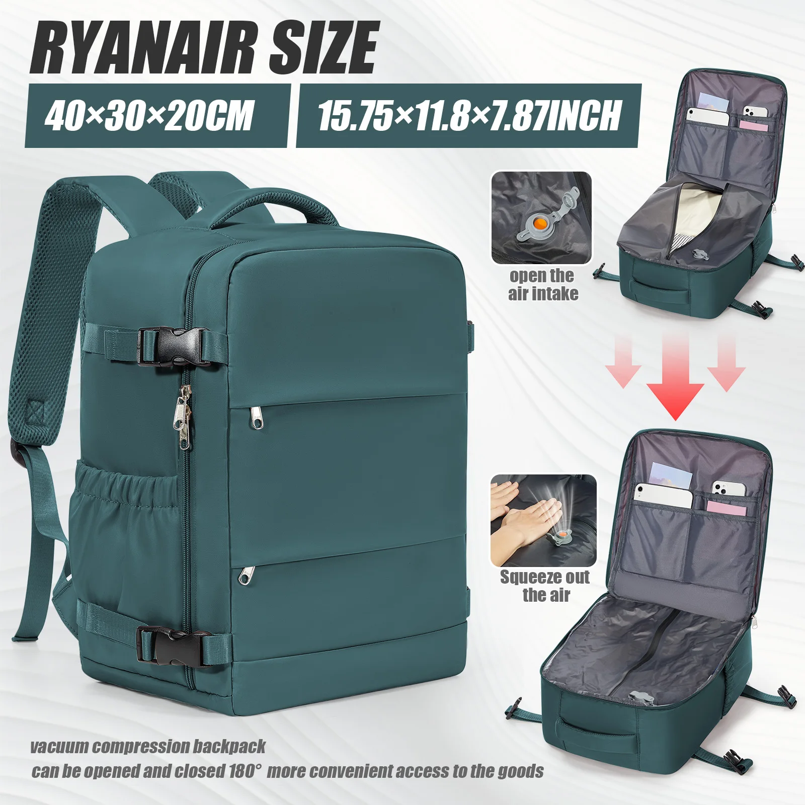 حقيبة ظهر مضغوطة بالفراغ للنساء والرجال، حقيبة ظهر WizAir Cabin Bag Ryanair مقاس 40x30x20,15.6 بوصة، حقيبة كمبيوتر محمول، حقيبة تخزين الملابس #1