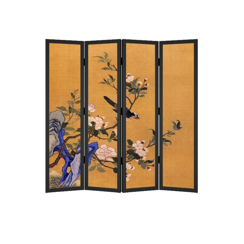 New Chinese-style solid wood folding screen partition medieval living room decoration mobile small apartment bedroom