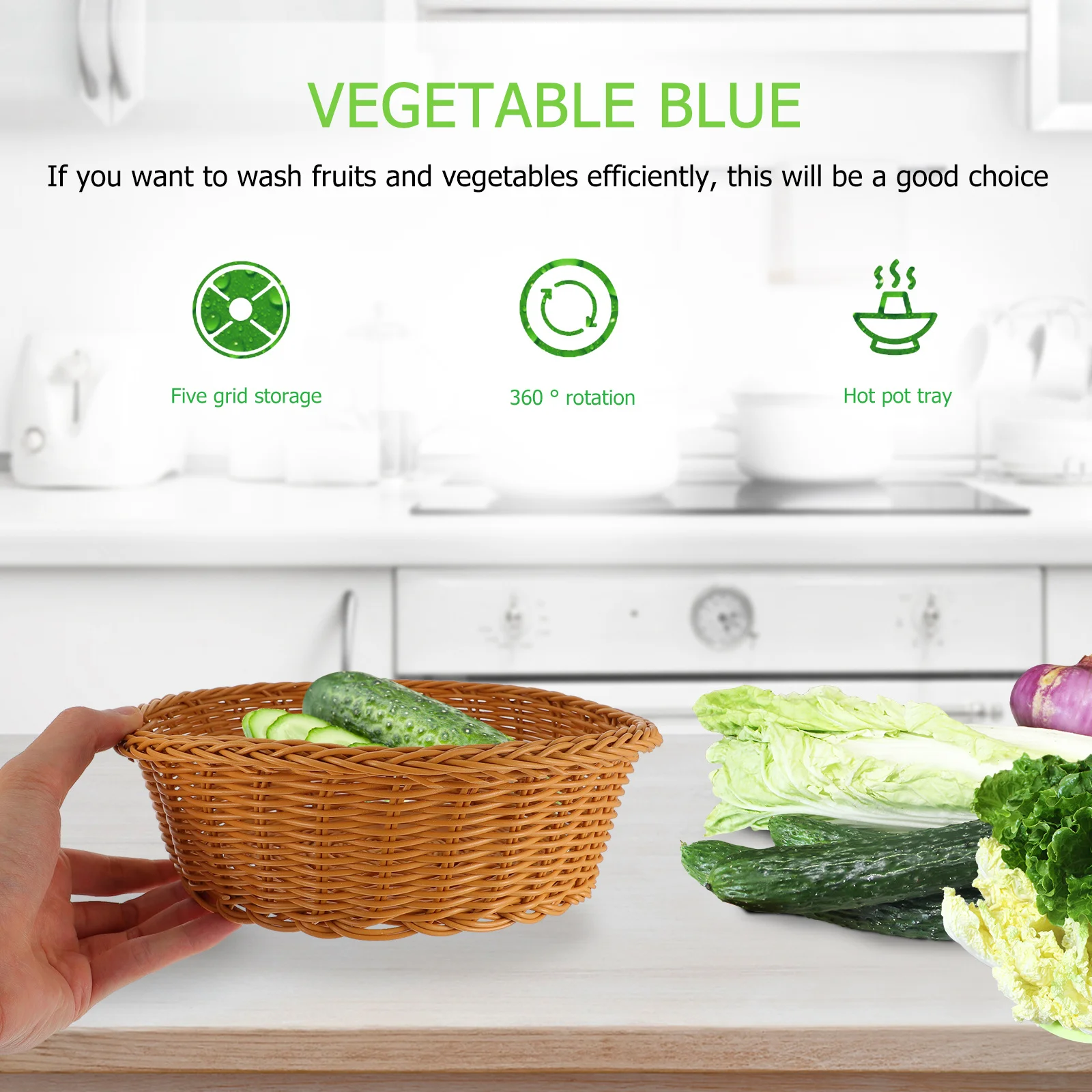 

1pc Plastic Rattan Woven Basket Large Bread Fruit Storage Bin Kitchen Organizer Home Decor Food Serving Tray Sundries Holder