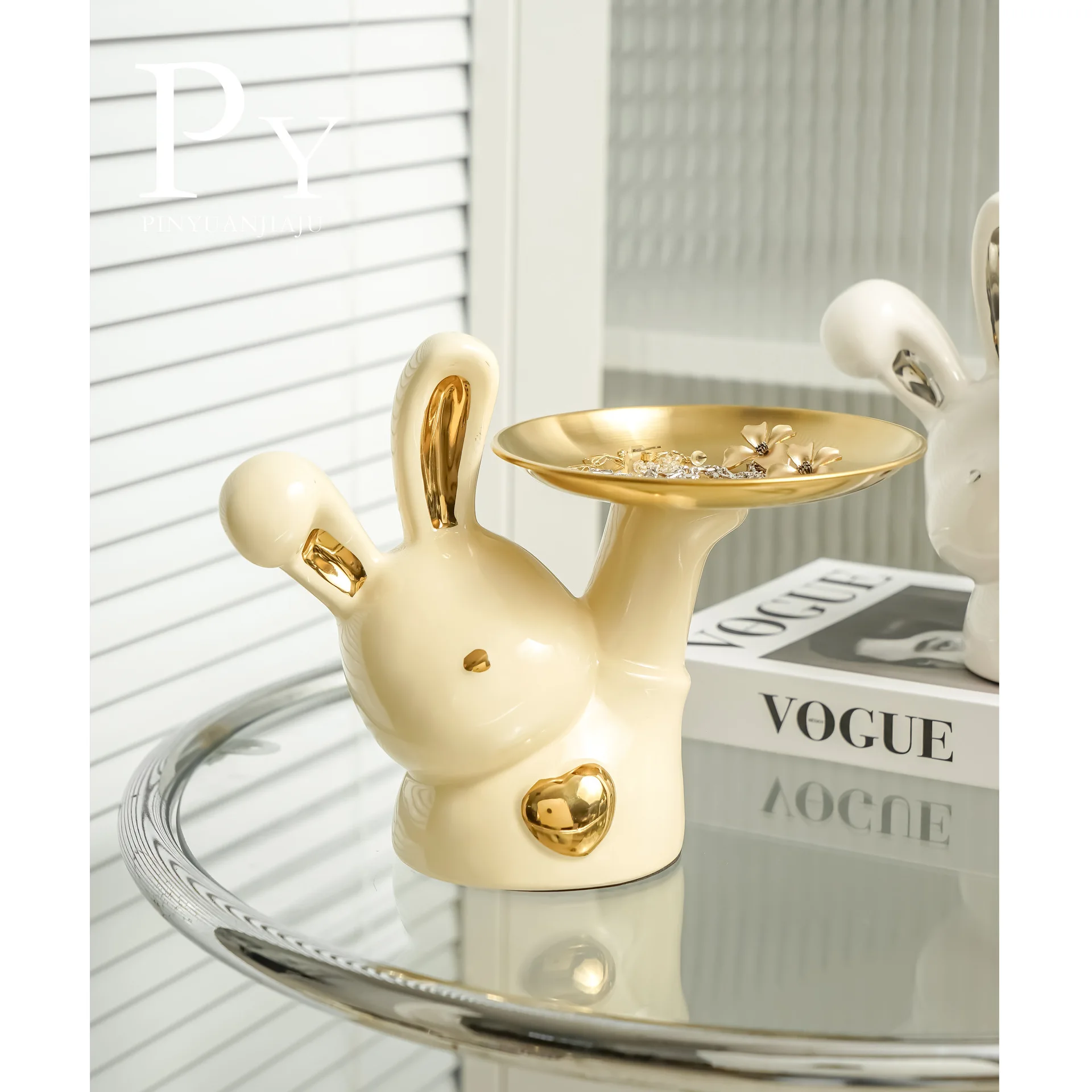 

Nordic Tray Rabbit Ceramic Ornament Entrance Key Storage Shelf, High-end Sense, Niche, Light Luxury Decoration Ornament deco