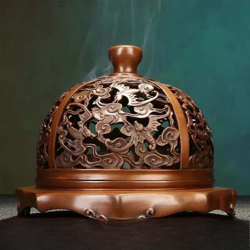 Copper cloud floating pattern Ruyi smoker home office hollow incense burner tea room study incense handicraft ornament