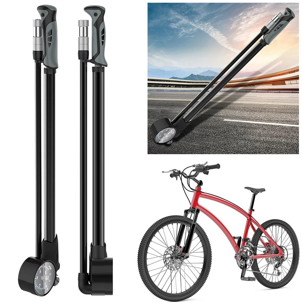 300PSI High Pressure Bike Air Shock Pump Bike Pump with Button Bike Front Fork Shock Pump Compatible with Presta Schrader Valve