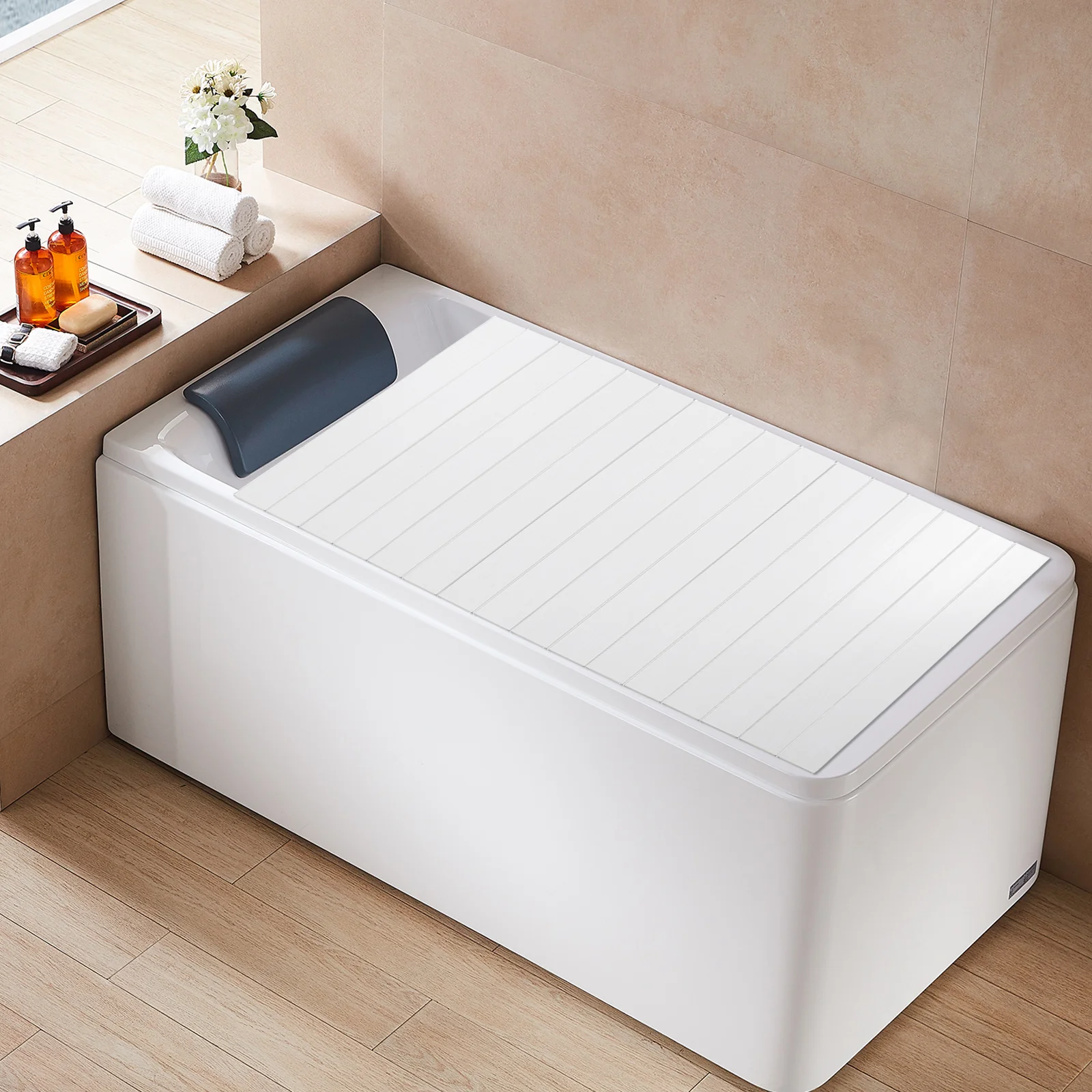 Bathtub Cover 170 x 70 cm Foldable Bathtub Insulation Cover Bathtub Covers PVC Bath Tray White