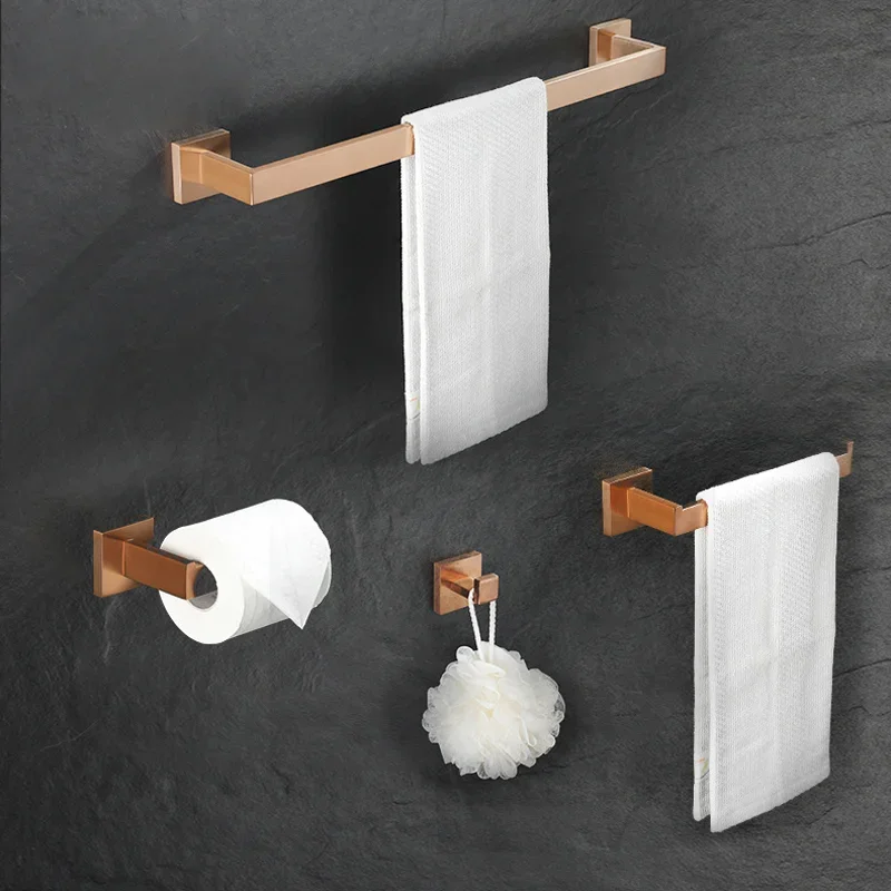 Rose Gold Bathroom Hardware Accessories Towel Bar Rack Shelf Wall Mounted Hand Towel Rack Roll Paper Holder Robe Hook Hanger Set