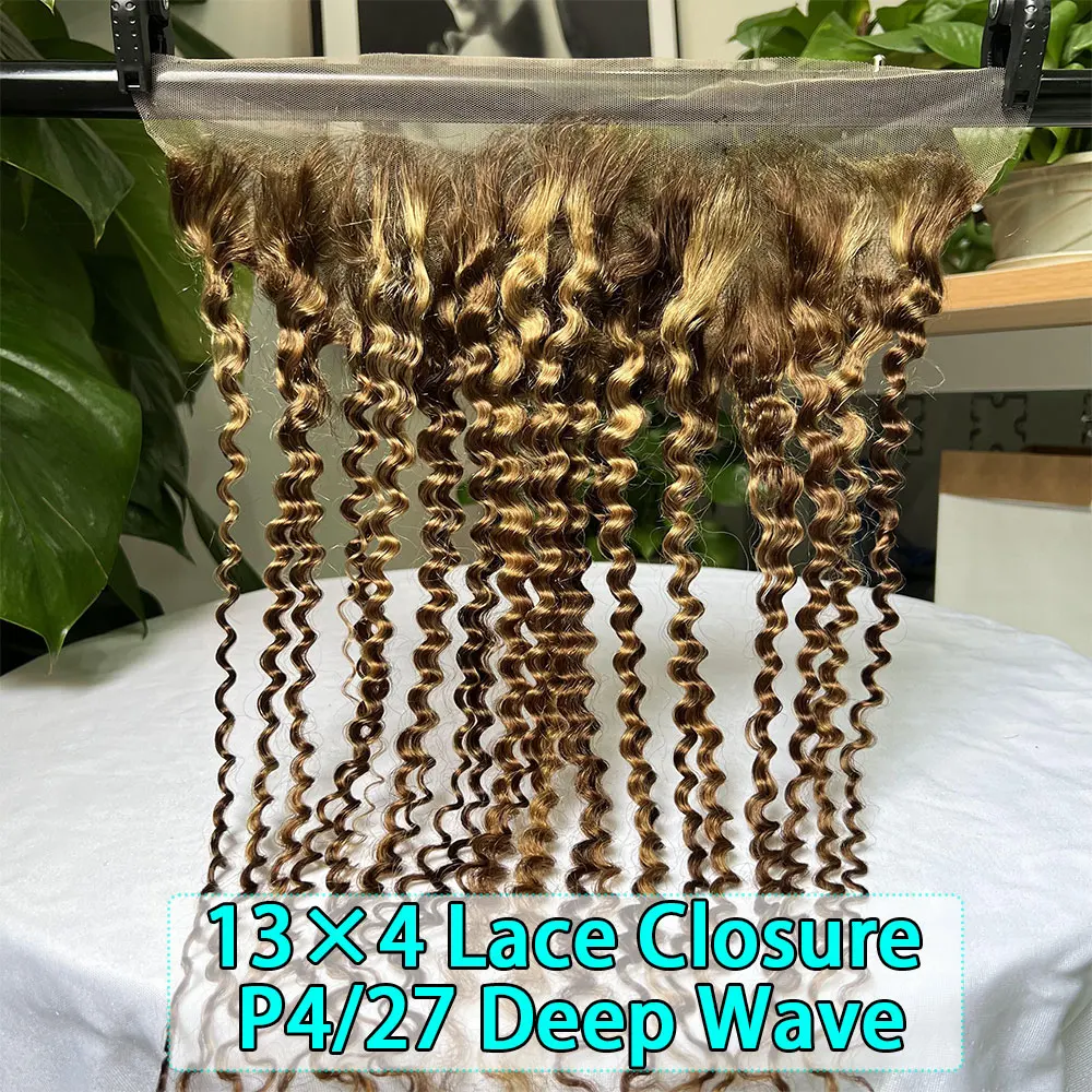 

Highlight Deep Wave 13x4 Lace Frontal Closure P4/27 Color Ombre Brown Blonde Human Hair Frontal Highlight Lace Closure