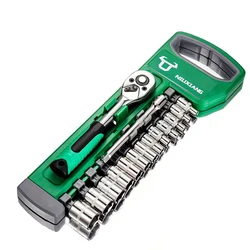 21pcs 1/4 3/8 1/2 Inch Ratchet Socket Wrench Set, Drive Socket Set, Upgrade Your Car & Motorcycle Repairing