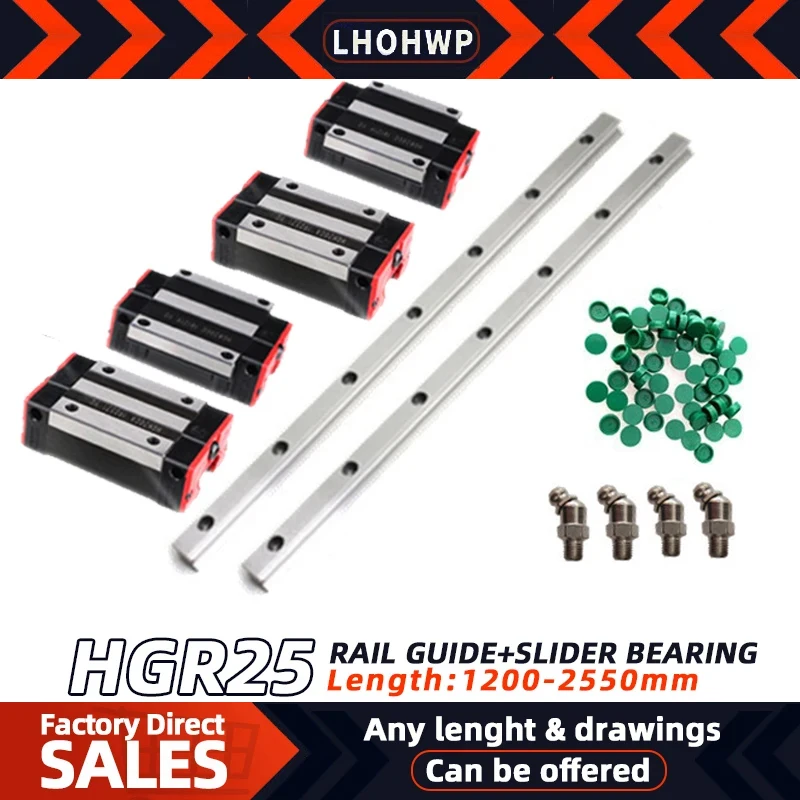 

2PCS Linear Rail Guide HGR25 +4PCS HGH25CA/HGW25CC Linear Narrow/Flange Carriges Sliding Block Cnc Parts