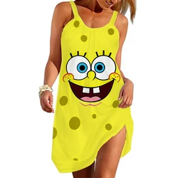 Latest SpongeBob Beach Sling Cartoon Women's Dress Fashion Comfortable Casual Dress 2024 Summer Outdoor Cute Women's Dress