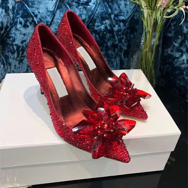 Cinderella Crystal Wedding Shoes High Heels 2024 Autumn New Silver Full Diamond Bridal Shoes Rhinestone French Single Shoes