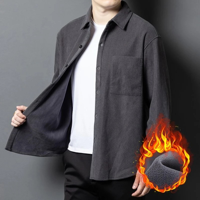 Thick Autumn and Winter New Loose Casual Men's Long-sleeved Shirt, Corduroy Daily Versatile Warm Shirt.