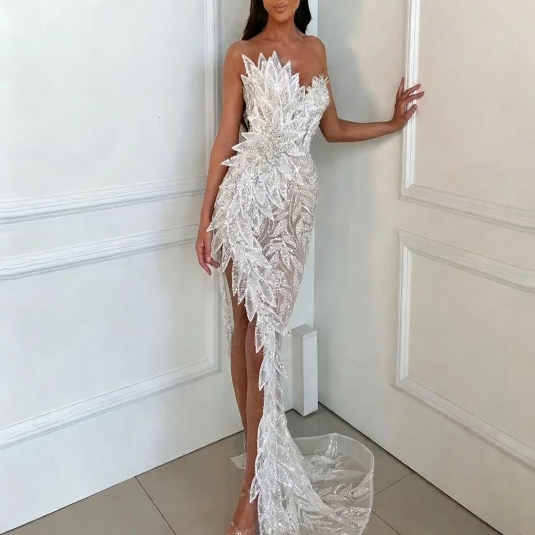 

Вечернее платье с 3D листьями по индивидуальному заказу, блестящее платье для выпускного вечера с разрезом по бокам, вечерние платья, платья для выпускного вечера на день рождения для женщин