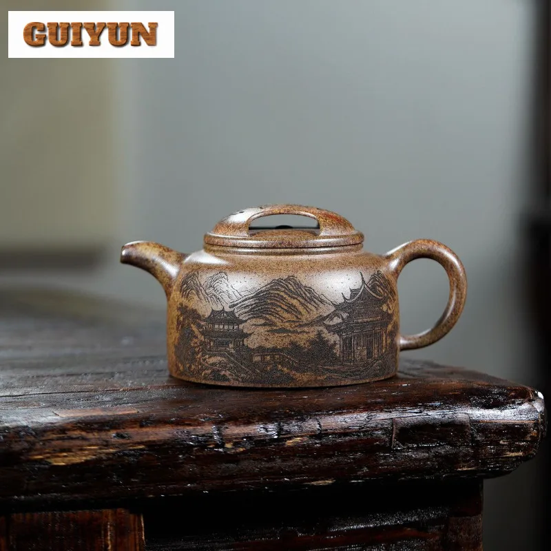 

500ml Vintage Yixing Purple Clay Teapots Handmade Cattle Lid Pot Raw Ore Wood-fired Porcelain Mud Kettle Chinese Zisha Tea Set