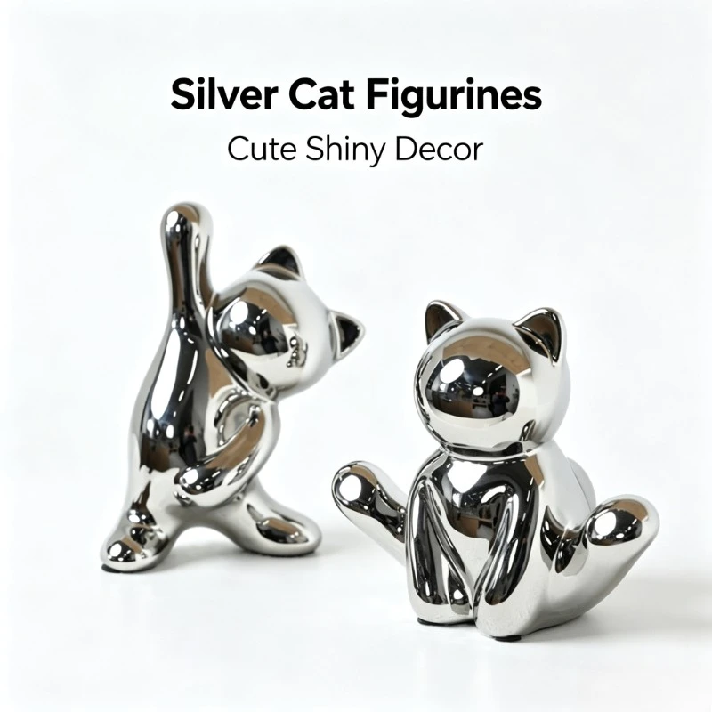 Cute Silver Kitten Statue | Couple Pendulum/Birthday Gift/ins Wind Soft Decoration Artifact