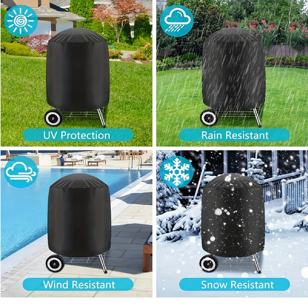 Schwarze runde Grillabdeckung für die Außenterrasse, wasserdichte Schutzhülle, Grillzubehör,