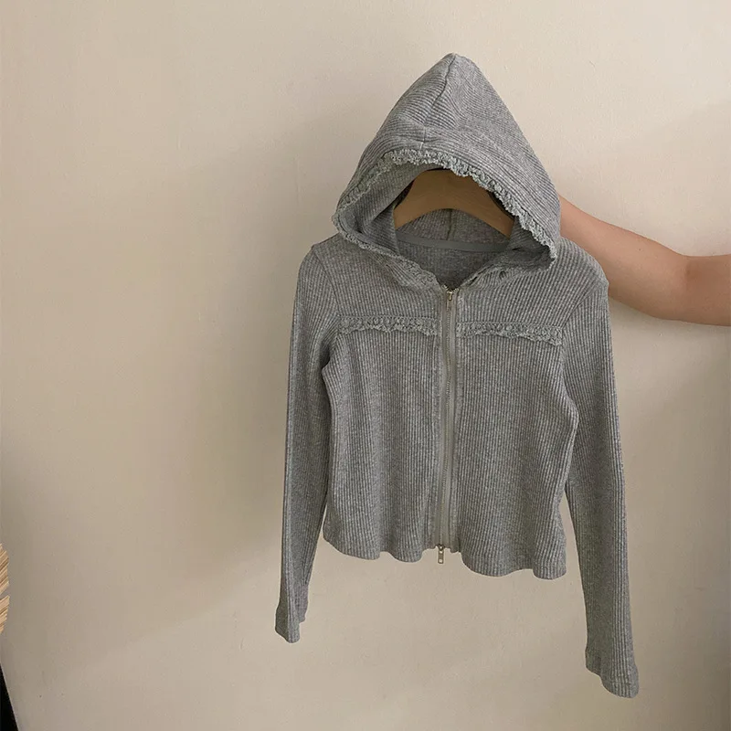 

Korean Style Girls2025Autumn New Fashionable Hooded Knitted Zipper Sweatshirt and Drawstring Jeans Children's Three-Piece Set