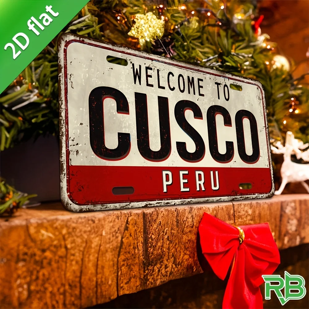 لافتة حائط معدنية - تصميم لوحة ترخيص "مرحبًا بكم في كوسكو بيرو"، مطبوعة بالأشعة فوق البنفسجية، نمط ريفي متعثر للمنزل والمقهى والمطعم #2