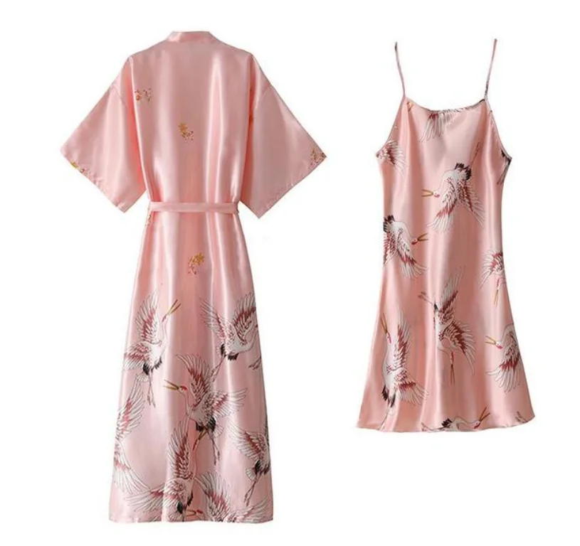 Sexy Nachtwäsche Kleid Set Frauen 2PC Pyjama V-ausschnitt Pyjamas Silky Nachtwäsche Frühling Dame Schlaf Anzug Robe Tragen Hause Negligé homewear