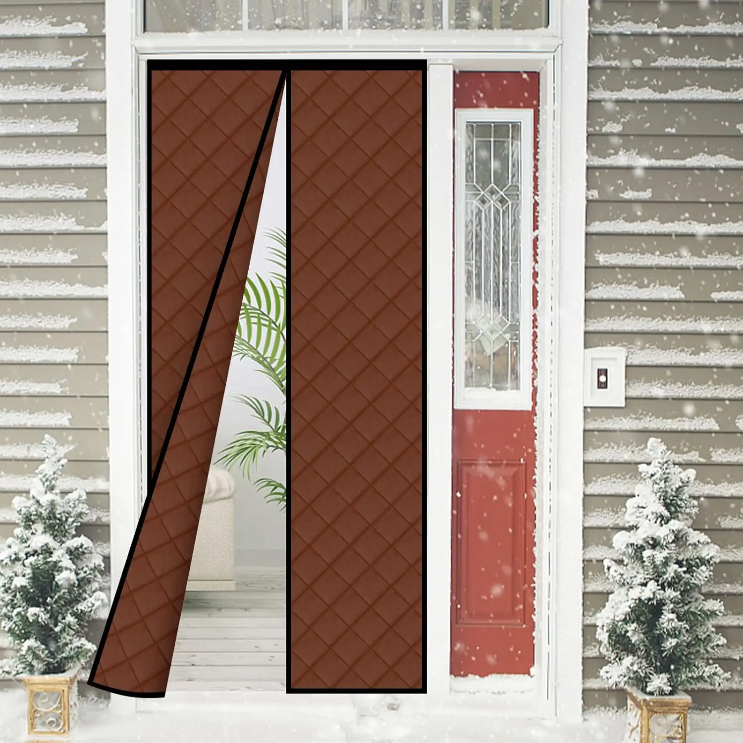 

Magnetic Thermal Insulated Door Curtain Thickened, PU Material Hands Free Automatic Closing Durable Windproof Waterproof Door