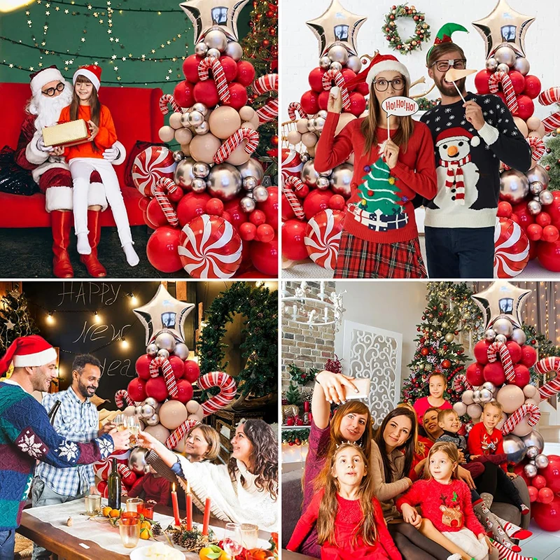 مجموعة بالونات عيد الميلاد مكونة من 85 قطعة، بالونات من رقائق الحلوى باللون الأحمر والأخضر والأبيض لعيد الميلاد والعام الجديد، مجموعة إكليل على شكل فيونكة #4