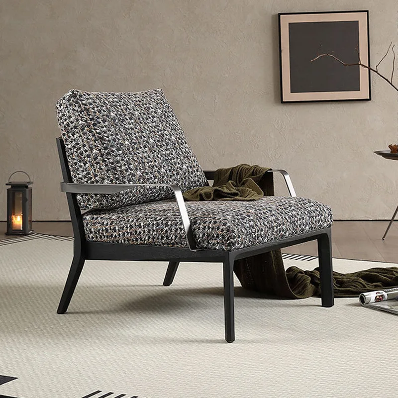 Italian single sofa leisure chair living room modern light luxury minimalist bedroom balcony solid wood chair