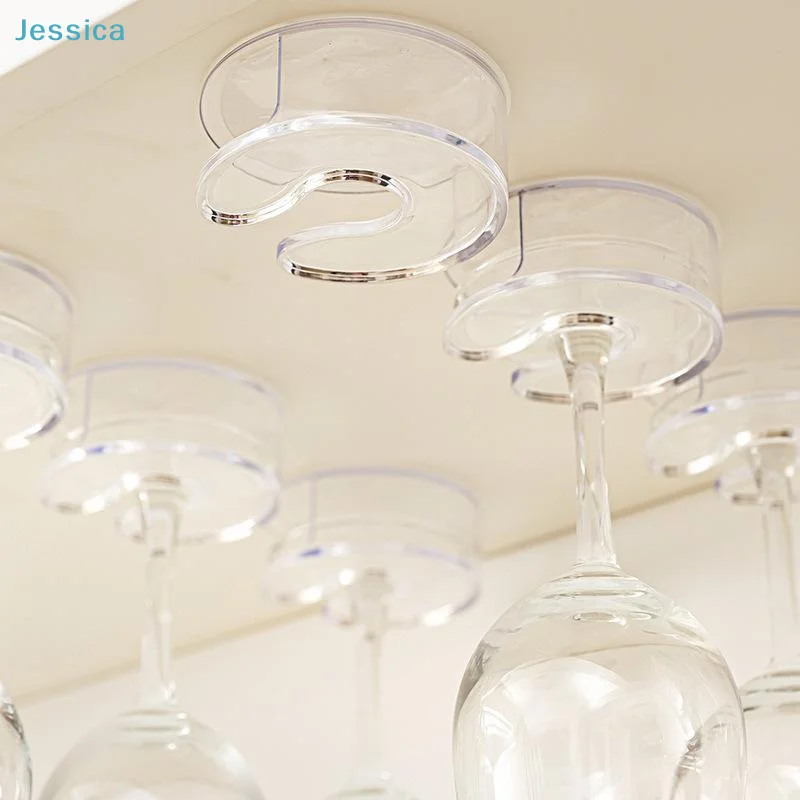 〔S〕Punch-Free Under Cabinet Wine Glass Holder, Self Adhesive Stemware Rack, Hanging Goblet Storage for Kitchen